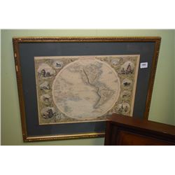 Gilt framed print of the western hemisphere