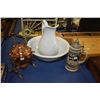 Image 1 : Selection of collectibles including washbowl and water jug made by Tunstall, a German made stein and
