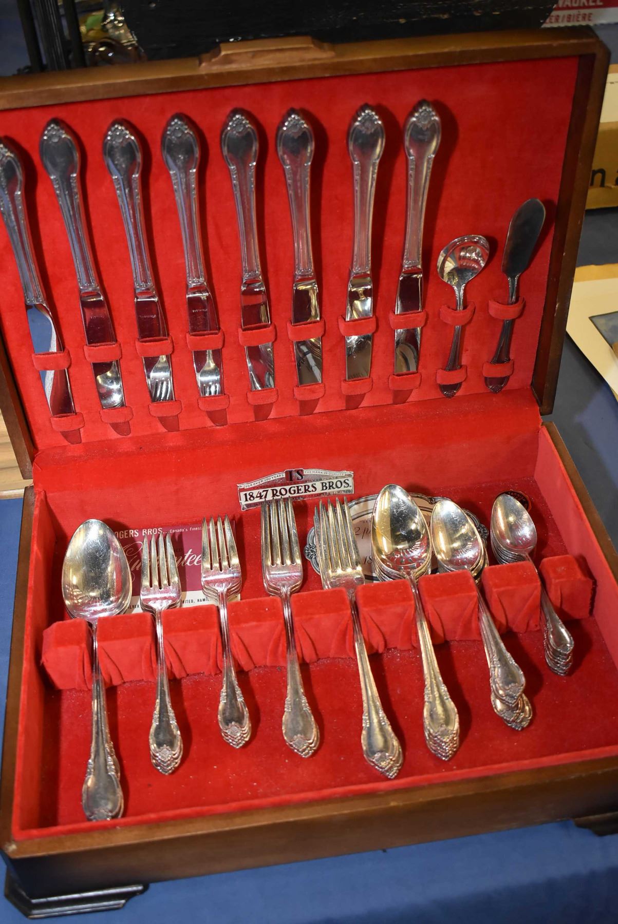 Walnut Canteen Containing Rogers Bros Remembrance