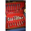 Image 1 : Walnut canteen containing Rogers Bros. "Remembrance' flatware including eight each of dinner knives,