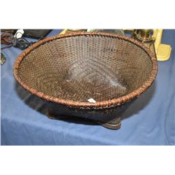 Victorian split bamboo and woven basket with flat base