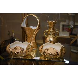 Four pieces of American made porcelain with 24 karat gold plating including two matching bowls, doub