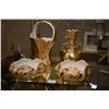 Image 1 : Four pieces of American made porcelain with 24 karat gold plating including two matching bowls, doub