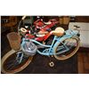 Image 1 : Lady's Huffy single speed powder blue bicycle with basket, rack and helmet, appear virtually unused