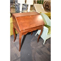 Modern drop front writing desk with fitted interior