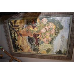 Gilt framed decor picture of a courtyard floral scene