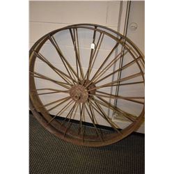 Two vintage 48" metal wagon wheels