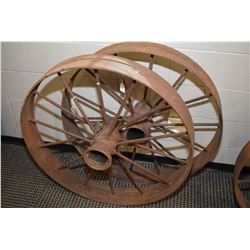 Two vintage 34" metal wagon wheels