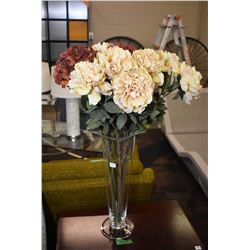 20" high glass flower vase with faux flowers