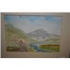 Image 1 : Framed original watercolour painting of a mountainscape with cottage initialled by artist S.A.M., 8"