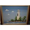 Image 1 : Framed acrylic on board painting of a lighthouse artist name on verso Stall, 11" X 14"