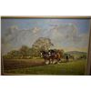 Image 1 : Framed acrylic on board painting of a team of plough horses working the field signed by artist Benne