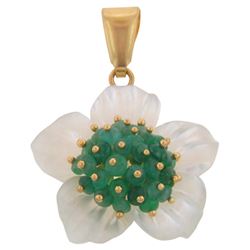 18k Yellow Gold  0.00CTW Mother Of Pearl and Emerald Pendant