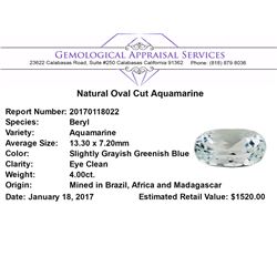 4.00 ct.Natural Oval Cut Aquamarine