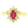 Image 1 : 18k Yellow Gold 0.95 ctw Oval Ruby Solitaire & Round Brilliant Diamond Halo Ring