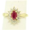 Image 2 : 18k Yellow Gold 0.95 ctw Oval Ruby Solitaire & Round Brilliant Diamond Halo Ring