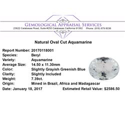 7.39 ct.Natural Oval Cut Aquamarine