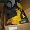 Image 2 : BOX OF EXTENTION CORDS, COLEMAN QUICK PUMP, FOLDING SHOVEL