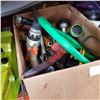 Image 3 : BOX OF TOOLS, AXE HEAD, AND MORE