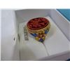 Image 4 : STERLING SILVER YELLOW GOLD PLATED 19x13mm GENUINE RED JASPER AND ENAMEL RING SIZE 6.5 W/ APPRAISAL 