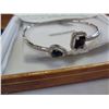 Image 3 : STERLING SILVER GENUINE 1.5CT BLUE SAPPHIRE AND CZ BANGLE BRACELET W/ APPRAISAL $1200