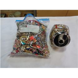 LARGE BAG AND JAR OF JEWELLERY