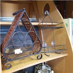 METAL AND WICKER WINE RACK AND METAL SHOWER CADDY