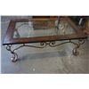 Image 1 : LEATHER AND METAL GLASSTOP COFFEE TABLE