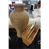 Image 1 : LARGE WICKER VASE AND RATTAN MAGAZINE RACK