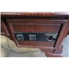 Image 5 : MAHOGANY QUEEN ANNE STYLE OPEN DESK WITH GLASS TOP AND POWER OUTLETS