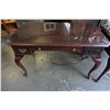 Image 1 : MAHOGANY QUEEN ANNE STYLE OPEN DESK WITH GLASS TOP AND POWER OUTLETS