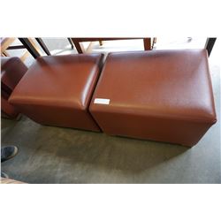 2 BROWN LEATHER OTTOMANS