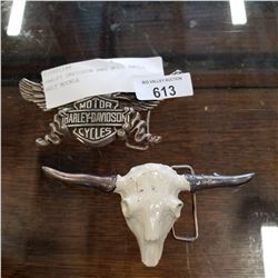 HARLEY DAVIDSON AND BULL SKULL BELT BUCKLE