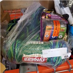 BOX OF YARN AND PICTURE HANGERS