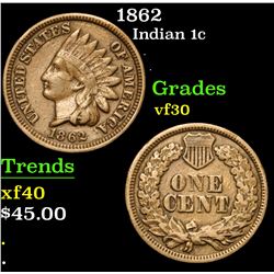 1862 . . Indian Cent 1c Grades vf++