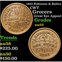 1863 Robinson & Ballou Grocers Great eye appeal Civil War Token 1c Grades Select AU