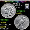 Image 1 : ***Auction Highlight*** 1928-p Key Date . Peace Dollar $1 Graded Select+ Unc By USCG (fc)