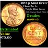 Image 1 : 1957-p Mint Error Triple Mint Error BIE, Cracked Skull, Filled B Lincoln Cent 1c Grades Choice RB
