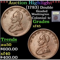 ***Auction Highlight*** (1783) Double Headed Washington . . Colonial Cent 1c Graded xf+ By USCG (fc)