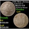 Image 1 : 1787 New Jersey Maris 6-D Outlined Shield Colonial Cent 1c Grades vg+