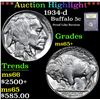 Image 1 : *Auction Highlight* 1934-d Proof Like Reverse Buffalo Nickel 5c Graded GEM+ Unc By USCG (fc)