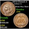 Image 1 : 1873 Closed 3 Semi Key Date . Indian Cent 1c Grades xf