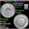 Image 1 : *Auction Highlight* 1866 Rays Superb Luster Shield Nickel 5c Graded Choice+ Unc By USCG (fc)