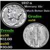 Image 1 : 1917-s Much Better Date . Mercury Dime 10c Grades Choice AU/BU Slider