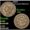 Image 1 : 1833 . . Coronet Head Large Cent 1c Grades vf+