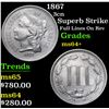 Image 1 : 1867 Superb Strike Full Lines On Rev Three Cent Copper Nickel 3cn Grades Choice+ Unc