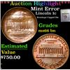 Image 1 : *Auction Highlight* Mint Error Brockage Capped Die Lincoln Cent 1c Graded GEM+ Unc BN By USCG (fc)