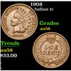 Image 1 : 1908 . . Indian Cent 1c Grades Choice AU/BU Slider