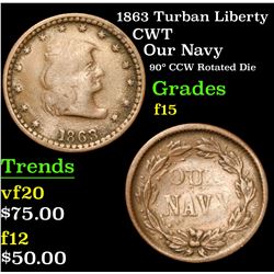 1863 Turban Liberty Our Navy 90¡ CCW Rotated Die Civil War Token 1c Grades f+