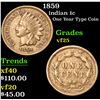 Image 1 : 1859 One Year Type Coin . Indian Cent 1c Grades vf+